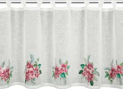 Obrázek produktu pro EUROFIRANY | Okenní závěs - Bistro závěs - 60 x 150 cm - bílo-růžový s květinovým vzorem - vánoční závěs
