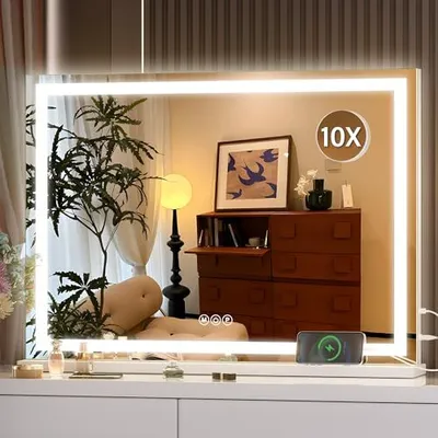 Produktbild von Hashipu -Kosmetikspiegellichter, 70 x 50 cm LED -Make -up -Spiegel, beleuchtete 3 dimmbare Modi, Touchscreen -Steuerung, Quadrat, Weiß