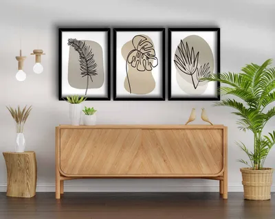 Productafbeelding van Wallity, elegante wanddecoratie van MDF (3 delen) - Beige, wit, zwart | 100% houten frame