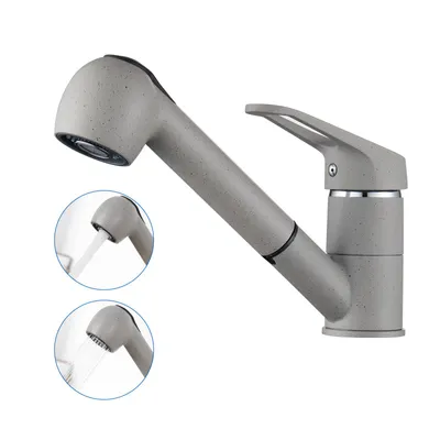 Produktbild von Küchenarmatur Grau Ausziehbar, 2 Strahlarten Massive Kupfer-Armatur Einhandmischer, Wasserhahn Küche mit Brause, Drehbar Spültischarmatur,Auralum MAX
