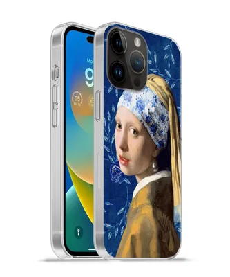 Produktbild von MuchoWow® Handyhülle Schutzhülle Hülle für Apple iPhone 14 Pro - Softcase Mädchen mit Perlenohrring - Delfter Porzellan - Vermeer - Blumen - Gemälde - Alte Meister Silikon Softcase Handy Hülle - Umschlag