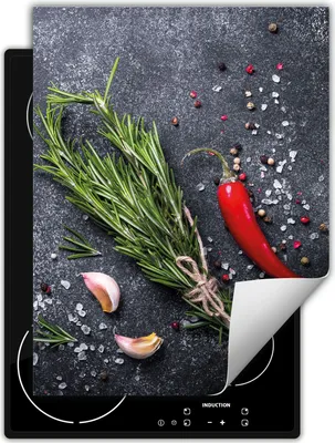Image de DarHaus Plaque de recouvrement pour cuisinière Une pièce Cuisine Plaque de recouvrement pour plaque vitrocéramique Couverture pour plaque à induction Tapis enroulable 40x52 cm, ardoise - Chili - Épices