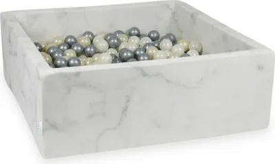 Produktbild von Bällebad 110x110x40 Marmor – Mit 600 Bällen / Hellgold, Silber, Meerjungfraueneffekt
