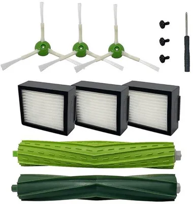 Image de Accessoires pour aspirateurs - Kit d'accessoires - Compatible avec les aspirateurs iRobot Roomba (i7, i7+, E5, E6, séries 800/900) - 2 brosses principales, 3 filtres, 3 brosses latérales