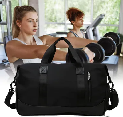 Produktbild von Damen Sporttasche Faltbare Reisetasche mit Schuhfach und Nassfach, Wasserabweisende Weekender Gym Travel Bag Handgepäck Tasche Trainingstasche Schwarz
