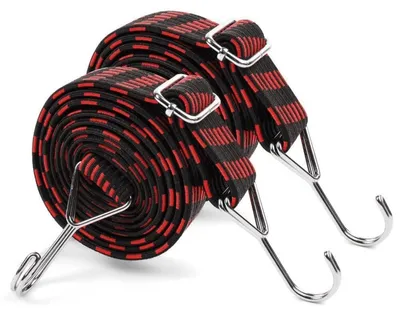 Productafbeelding van 2 stuks spanband met haken, 2 meter lang, 3 cm breed, zwart/rood. Rekbaar, scheurbestendig