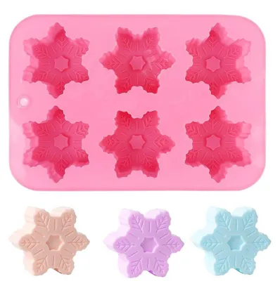 Image de Moule en silicone en forme de flocons de neige, idéal pour Noël, avec 6 cavités pour fabriquer du savon, des gâteaux ou du chocolat