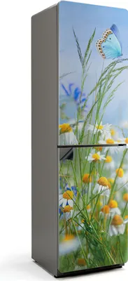 Produktbild von Schmetterling auf einem Wiesenhintergrund – Magnetische Kühlschrank Abdeckung – Dekorfolie magnetisch Küche – Kühlschrank Magnet Deko – selbstklebende Magnettafel – Magnetfolie für Kühlschranktür – 60x205 cm