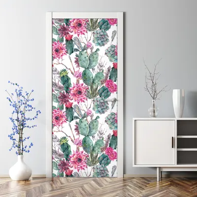 Produktbild von Dekorative Abnehmbarer Wandsticker Türtapete selbstklebend Klebefolie Kaktus Aquarell 77 x 200 cm