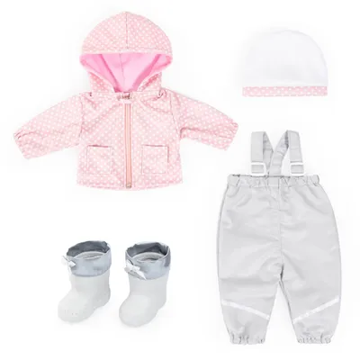 Produktbild von Bayer Design 84200AH Kleider für Puppen 38-42 cm, 4 Teile, Babypuppen Anziehsachen, rosa, grau, Regenoutfit