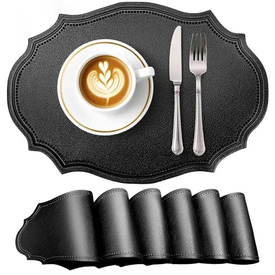 Produktbild von Platzsets 6er Set, oval, rutschfest & wasserfest, hitzebeständig, Tischsets für Innen & Außen, 43×31 cm, schwarz