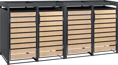 Produktbild von Zelsius Mülltonnenbox 4 er mit Pflanzdach für 4 Tonnen, 120 - 240 Liter, Anthrazit RAL 7016, Tür in Holzoptik