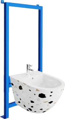 Produktbild von LAVITA Vorwandelement für Bidet LAV 500 + Wand-Bidet Sofi Stone Komplettset | Wand-Hänge Bidet mit Hahnloch und Überlaufschutz aus Keramik | WC Toilette | Hygienisch und Pflegeleicht | 36,5x49x32,5 cm