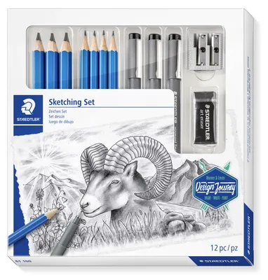 Produktbild von STAEDTLER Mixed Set "Zeichnen" Kartonetui mit Bleistiften, pigment liner, Radierer und Metalldoppelspitzer