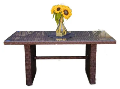 Produktbild von Moderner Polyrattan Gartentisch 140 x 70 cm mit Glasplatte