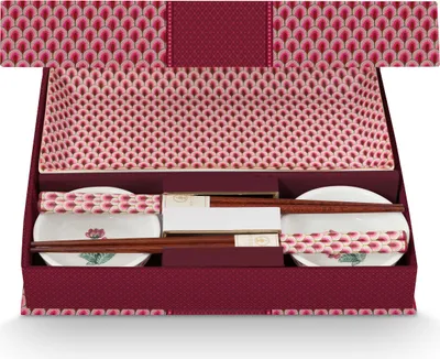Produktbild von PIP STUDIO Flower Festival Oriental Geschenkset rund dark pink 6tlg