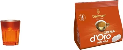 Produktbild von Kaffeepads Packung Dallmayr Doro + 1 Glas Metallic Design 269ml