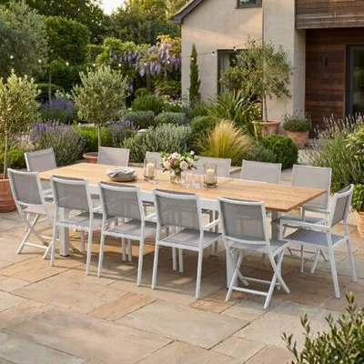 Image de Ensemble de jardin aluminium 10/12P teck extensible BALITECK avec 8 fauteuils et 4 chaises
