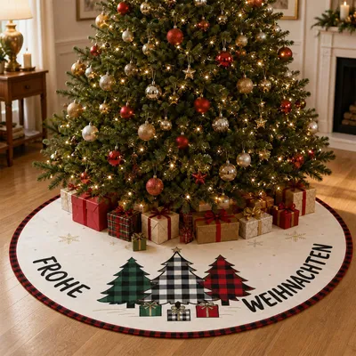 Weihnachtsbaumdecke rund 120 cm mit Karomuster