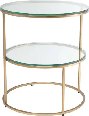 Produktbild von Casa Padrino Luxus Beistelltisch Messingfarben Ø 50 x H. 57 cm - Runder Edelstahl Tisch mit gehärteten Glasplatten - Luxus Qualität
