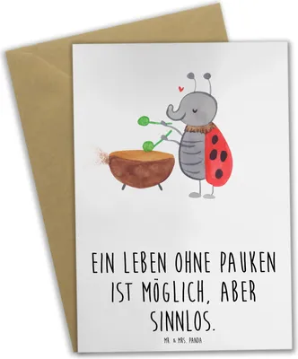 Produktbild von Mr. & Mrs. Panda Grußkarte Pauken Leben - Weiß - Geschenk, einladungskarten, kommunionskarte, klassische Musik, Lernen, babykarte, Instrument, Musiker, Schlagzeug