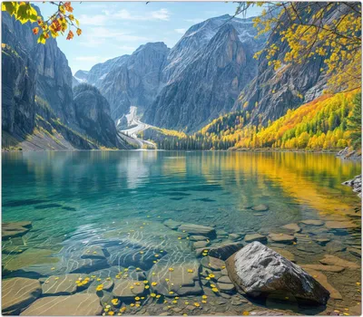 Produktbild von Spritzschutz Herdabdeckplatte Schneidebrett aus Glas Bergsee im Herbst 1-Teilig (60x52cm)