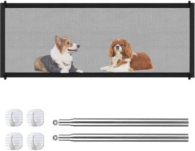 Productafbeelding van Ibenzoa® Boorgatloze huisdierhekken voor deuren en trappen – nylonnet met uitschuifbare stangen, inclusief zelfklevende haken, beschermt honden en katten