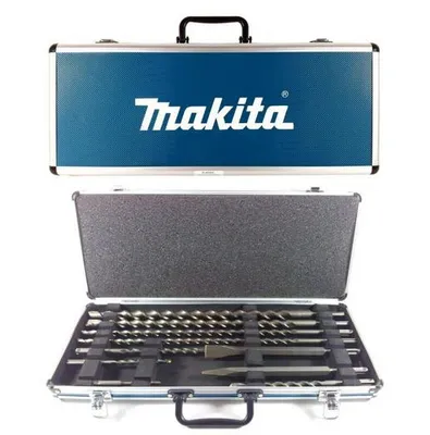 A Makita drill bit and chisel set in its case.