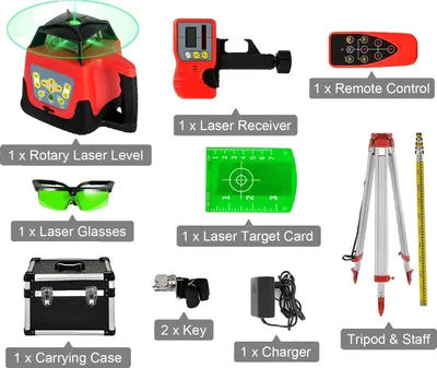 Obrázek produktu pro Rotační laser VEVOR, prodloužený měřicí dosah 500 m, samonivelační funkce , sada zelených paprsků 2