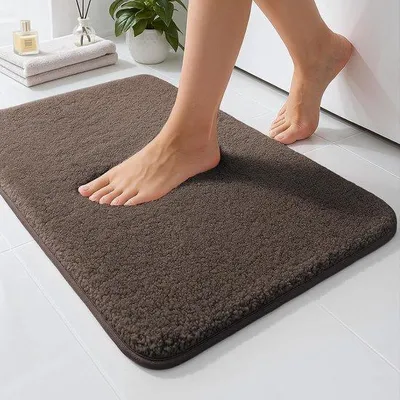 Obrázek produktu pro Měkká, protiskluzová, omyvatelná koupelnová rohož 40 x 60 cm, hnědá, do koupelny a na dno vany