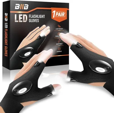 Produktbild von BIIB LED Handschuhe Geschenke Männer Fingerloser Stoff weich atmungsaktiv inkl. Klettverschluss LED Lichter wasserdicht ein Paar