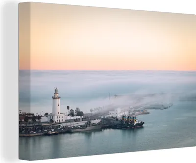 Produktbild von OneMillionCanvasses® - Leinwandbilder - 140x90 cm, Spanien - Nebel - Leuchtturm, Wandbilder Kunstdruck Wanddekoration