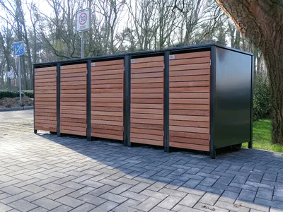 Produktbild von 5 Mülltonnenboxen  für 240 Liter-Mülltonnen in Edeldesign Anthrazit / Edelholz
