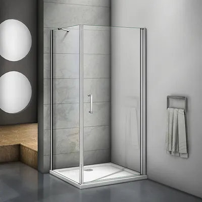Produktbild von Pendeltürx Seitenwand:76x80cmxH.185cm Eckig Duschkabine Eckeinstieg 5mm ESG Sicherheitsglas Duschwand Duschabtrennung
