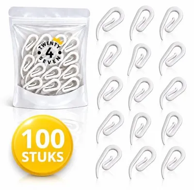 Imagen del producto de Unyqoos® – 100 ganchos para cortinas. Ganchos para pliegues de 2,8 x 1,2 cm, ideales para rieles de cortinas, cortinas, estores y cortinas de ducha. Se instalan sin necesidad de herramientas