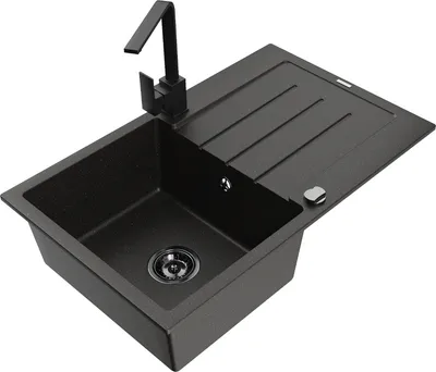 Produktbild von Mexen Bruno 1 Becken-Granitspüle mit Abtropffläche und Mischbatterie Rita, Schwarz/Gold metallisch - 6513-75-670300-70-B