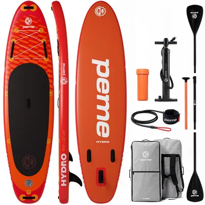 Image de Planche de stand up paddle PEME - Orange coucher de soleil - 320 cm - Pagaie double et accessoires complets, SUP, planche de surf gonflable, jusqu'à 150 kg, - Rouge et orange