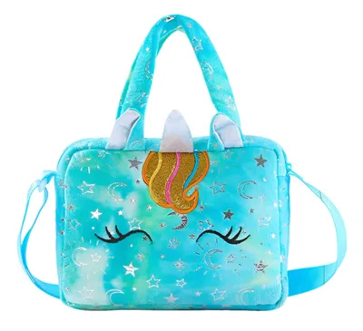 Produktbild von Flauschige Plüschhandtasche – türkis/Einhorn