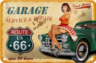 Produktbild von Blechschild Pinup 18x12cm Retro Garage open 24 hours
