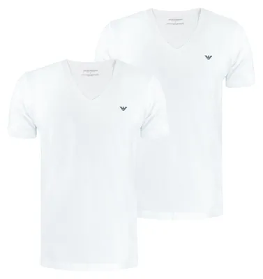 Produktbild von EMPORIO ARMANI 2er Pack Herren Slim Fit Stretch Baumwolle V-Neck T-Shirts Weiß/Weiß L