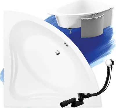 Produktbild von BADLAND Eckbadewanne Badewanne Mia 140x140 mit Ablaufgarnitur, Füßen und Styroporverkleidung GRATIS