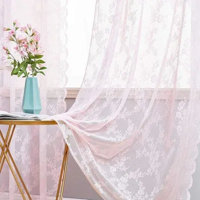 Obrázek produktu pro Transparentní záclony s květinovým výšiváním – růžové záclony do ložnice a obývacího pokoje, 2 kusy, rozměry 150 x 260 cm