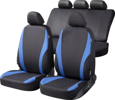 Produktbild von WALSER Autositzbezüge Dundee mit Reißverschluss, ZIPP-IT Schonbezüge Komplettset, 2 Vordersitzbezüge, 1 Rücksitzbezug schwarz/blau 11856