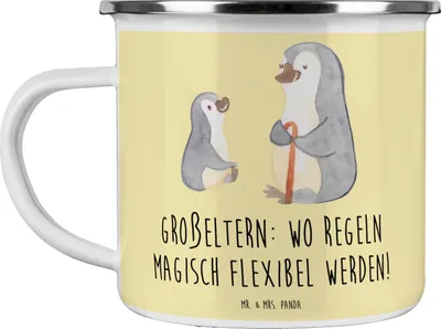 Produktbild von Mr. & Mrs. Panda Kaffeepott Großeltern Magie - Gelb Pastell - Geschenk, herzerwärmende Sprüche, Pott, Teetasse, Enkelkinder, Generationen, Familienleben, Emaille Becher