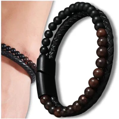 Produktbild von EDIBAZZAR | Herrenarmband aus Naturleder und Steinperlen