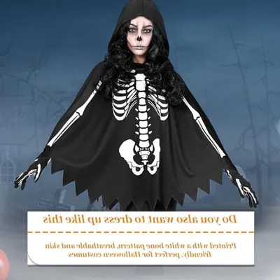 Poncho mit Skelettdesign für Halloween-Kostüm für Erwachsene - Perfekt für Karneval und Día de los Muertos Feierlichkeiten
