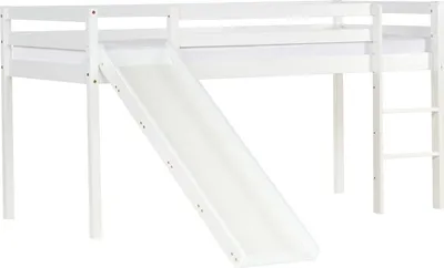 Produktbild von Homestyle4u 2124, Hochbett mit Rutsche und Lattenrost Kinderbett Weiß Kiefer 90x200 cm Jugendbett Spielbett Rutschbett