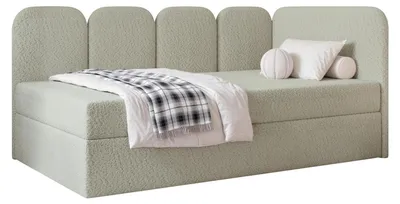 Produktbild von Jugendbett FINO 90x200 Rechts Bettkasten Bonellmatratze Graubeige Bouclé
