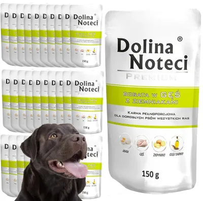 Produktbild von Feuchtnahrung für Hunde Dolina Noteci Premium Reich an Gans mit Kartoffeln Beutel 30x150g