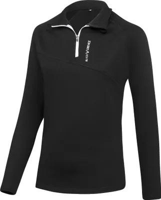 Produktbild von BLACK CREVICE - Damen Langarm Zip Shirt aus Merino Wolle - mulesingfrei | Midlayer | Farbe: Schwarz | Gr: 44